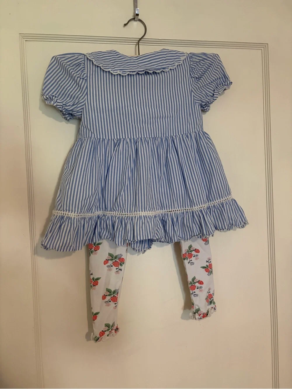 Blue & White Stripe shirt with Floral Leggings